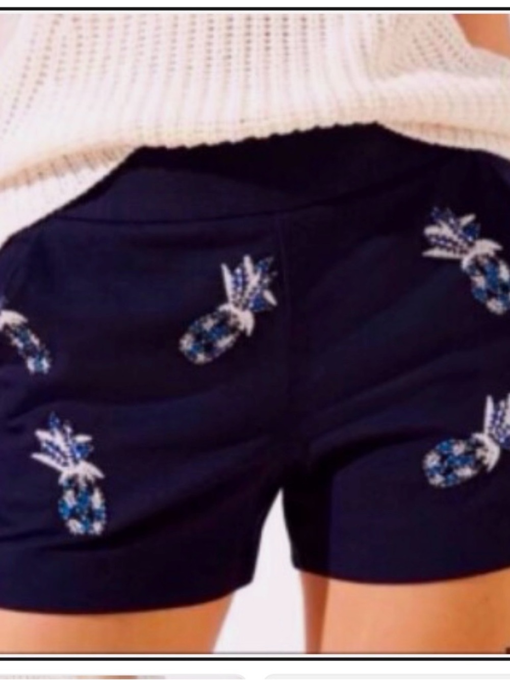Loft Embroidered Pineapple Navy Women's Shorts